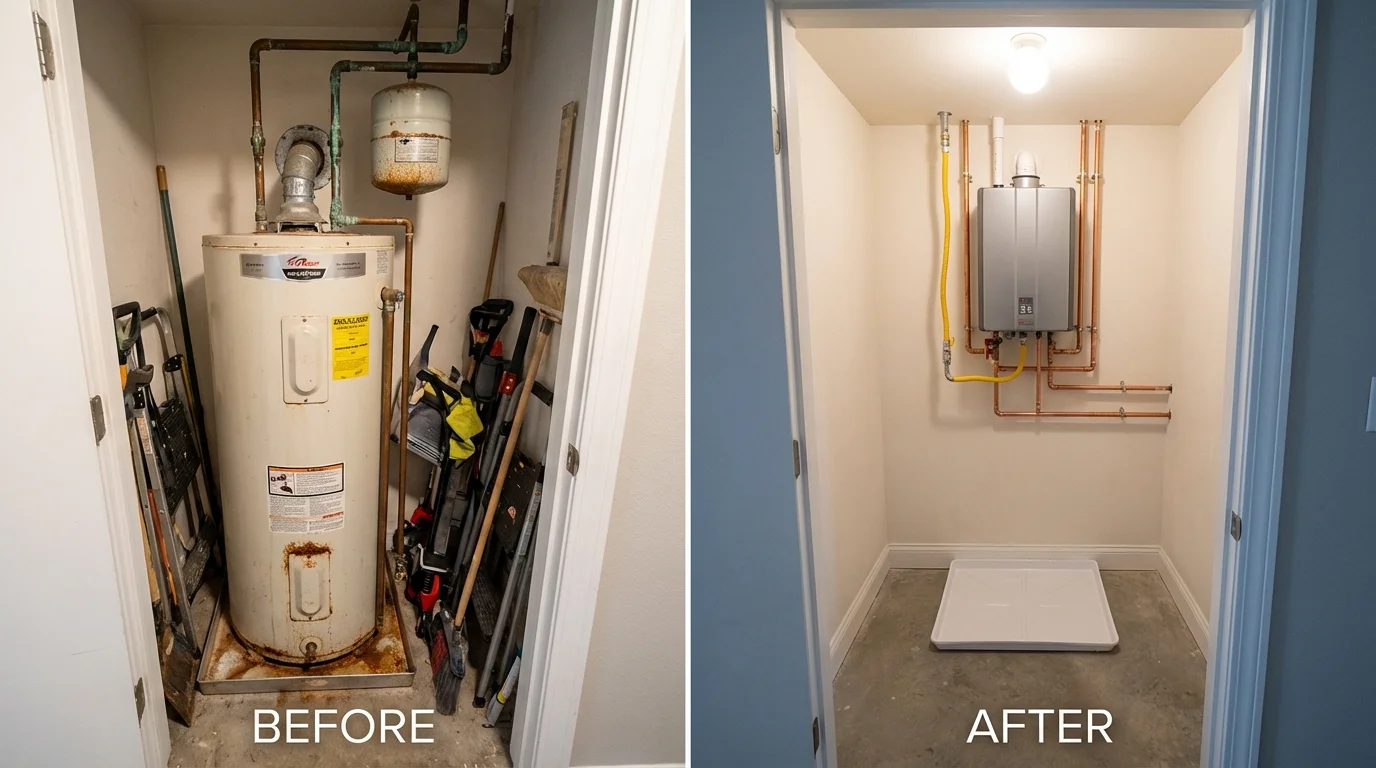 Tank water heater versus wall-mounted tankless unit comparison for Alamo, CA homeowners
