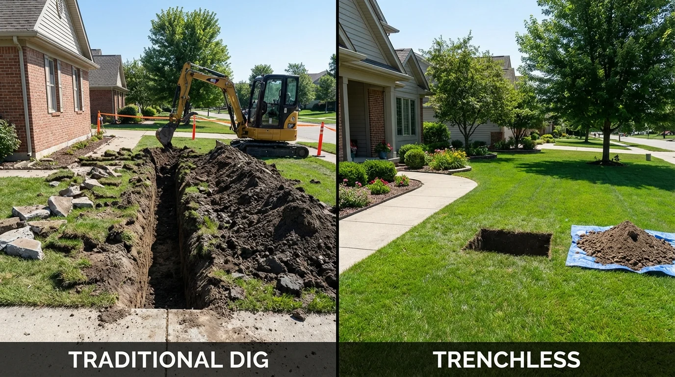 Trenchless sewer repair with minimal yard damage versus traditional excavation in Alamo, CA